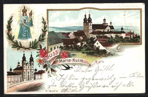 Lithographie Maria-Kulm, Wallfahrtskirche mit Gnadenbild