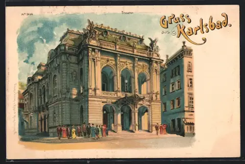Lithographie Karlsbad, Ansicht vom Theater