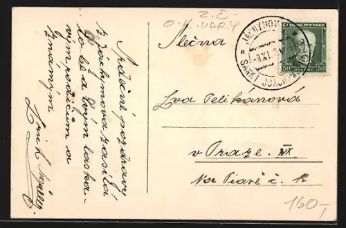 AK St. Joachimsthal, Ortspartie aus der Vogelschau