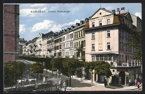 AK Karlsbad, Untere Parkstrasse mit Haus Orlik