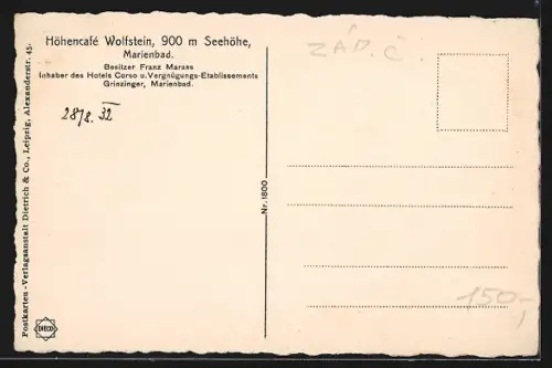 AK Marienbad, Hohencafé Wolfstein mit Gartenterrasse und Auto