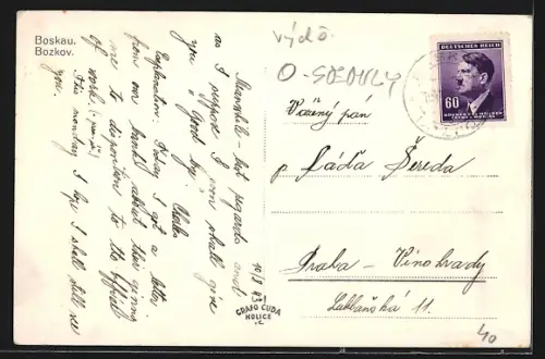 AK Bozkov, Strassenpartie mit Kirche