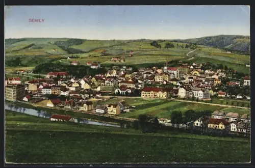 AK Semily, Panorama mit Kirche