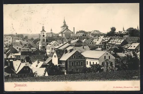 AK Jilemnice, Panorama mit Kirche