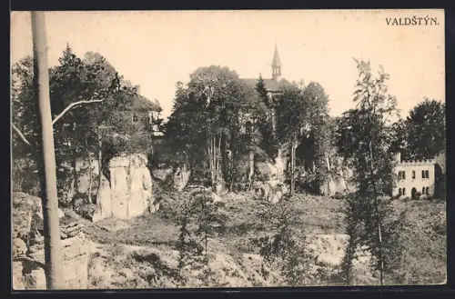 AK Valdstýn, Panorama mit Kirche