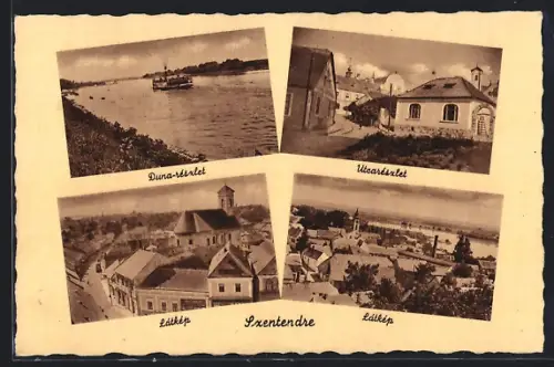 AK Szentendre, Duna-részlet, Látkép, Utcarészlet