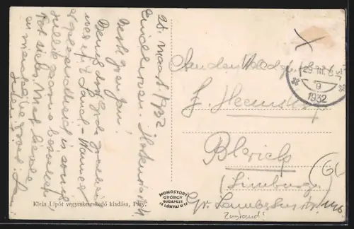 AK Páty, Fö-utca a ref. templommal, Fö-utca részlet, az üzlettel, Hösök szobra, Községháza