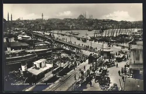 AK Constantinople, Le nouveau Pont, Brückenpartie mit Dampfern