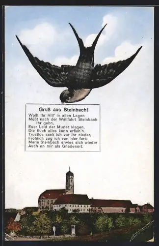 Schwalben-AK Steinbach / Legau, Wallfahrt, Kirche, Schwalbe