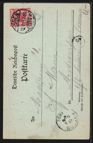 Mondschein-AK Essen a. d. Ruhr, Rathaus bei Nacht