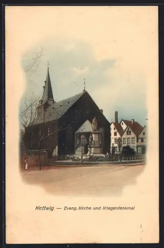 AK Kettwig, Evang. Kirche und Kriegerdenkmal