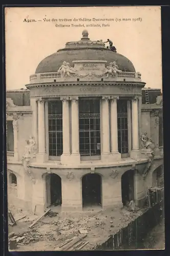 AK Agen, Vue des travaux du théâtre Ducourneau, 19 mars 1908
