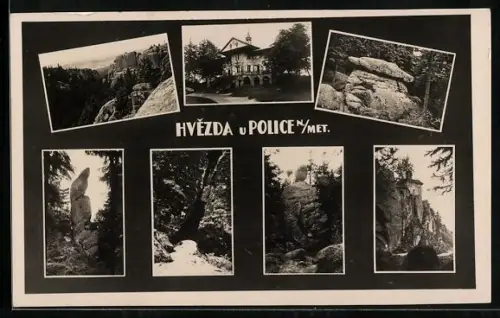 AK Hvezda u Police n. Met., Gebäudeansichten, Felsen