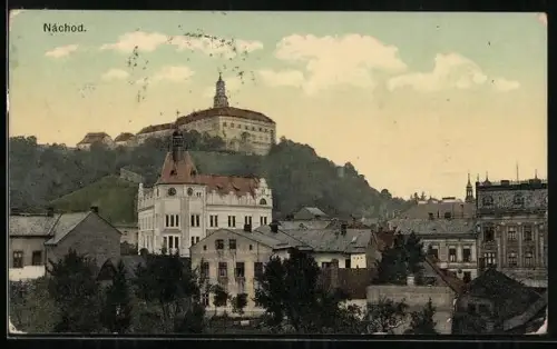 AK Nachod, Teilansicht mit Schloss