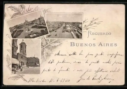 AK Buenos Aires, Ortsansichten aus der Vogelschau, Strassenpartie an der Kirche