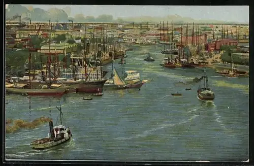 AK Buenos Aires, Vista del Puerto, Darsena Sud y Boca del Riachuelo, Dampfer, Segelboote