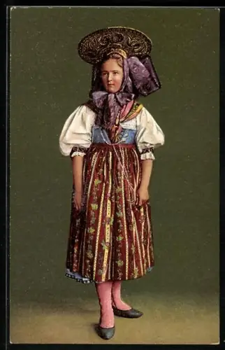 AK Mädchen aus Waldkirch in Tracht mit Kopfschmuck
