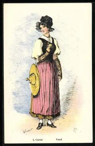Künstler-AK Vaud, Frau in Tracht