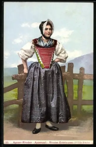 AK Appenzell, Ausser-Rhoden, Dame aus der Schweiz in Tracht