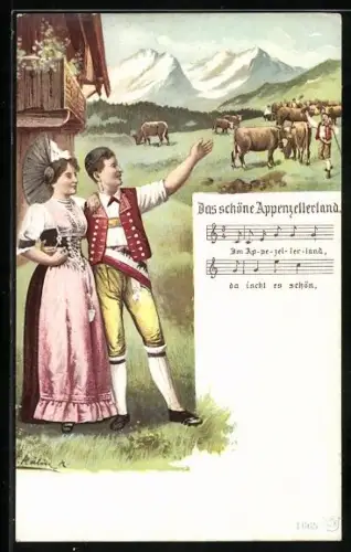 AK Schweizer Bauern in volkstypischer Tracht, Das schöne Appenzellerland
