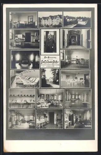 AK Hörgas, Heilstätten Hörgas u. Enzenbach, Aussen- u. Innenansichten, Erinnerungskarte Dir. Theodor Pfeiffer, Portrait