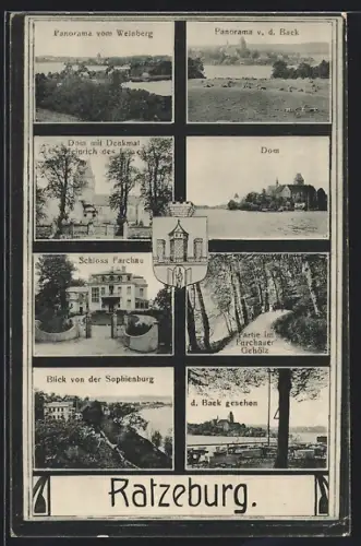 AK Ratzeburg, Schloss Farchau, Dom, Denkmal Heinrich des Löwen, Blick von d. Sophienburg