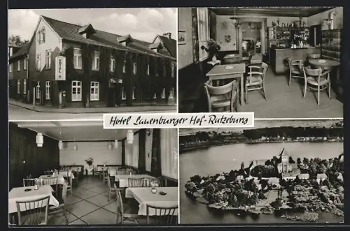 AK Ratzeburg, Hotel Lauenburger Hof mit Innenansichten, Teilansicht aus der Vogelschau