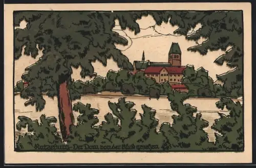 Steindruck-AK Ratzeburg, Dom von der Bäck gesehen