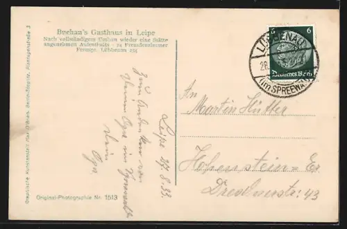 AK Leipe / Spreewald, Vorderansicht von Buchan`s Gasthaus