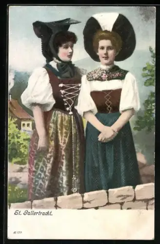 AK Zwei Frauen in St. Gallertracht