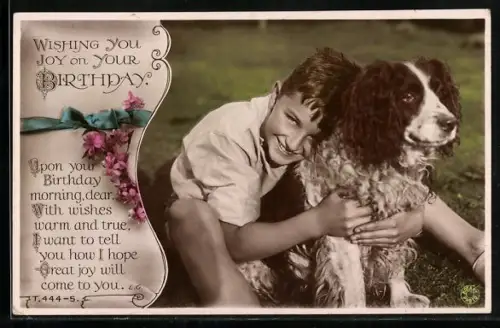 AK Knabe knuddelt seinen Münsterländer