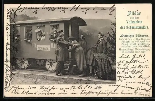 AK Bilder aus dem Volksleben des Schwarzwalds, Altsteiger Blitzzug, Schwarzwälder Tracht