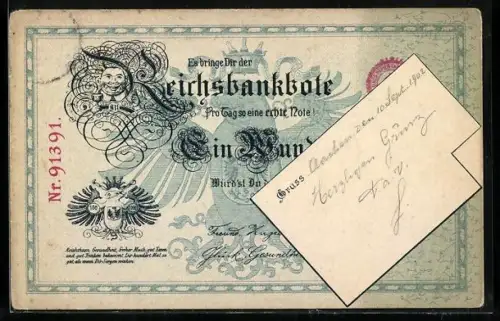 AK Reichsbanknote über 100 Mark, Alle guten Wünsche