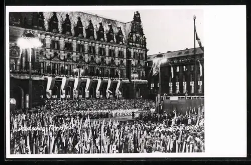 AK Hamburg, Turnfest 1953, Feststimmung vor dem Rathaus