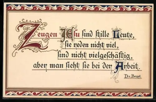 AK Sinnspruch, Zeugen Jesu sind stille Leute..., D. v. Bezzel