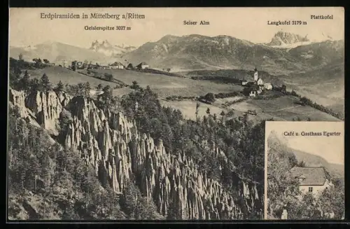 AK Mittelberg am Ritten, Erdpiramiden, Cafe und Gasthaus Egarter