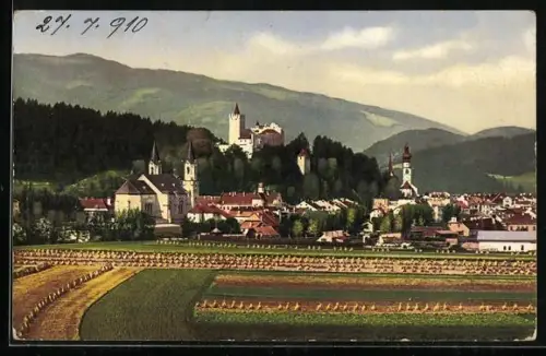 AK Bruneck /Pustertal, Panorama mit Burg