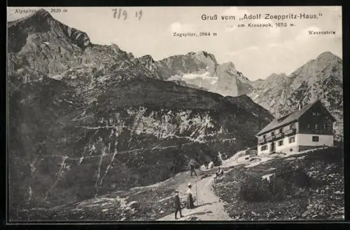 AK Berghütte Adolf Zoeppritz-Haus mit Zugspitze