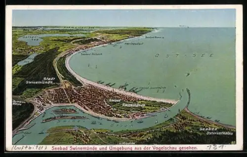 AK Swinemünde, das Seebad und Umgebung aus der Vogelschau gesehen