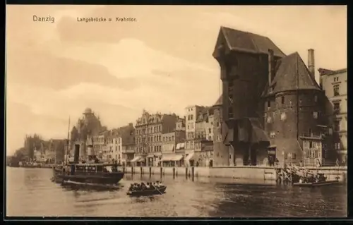 AK Danzig / Gdansk, Langebrücke und Krantor
