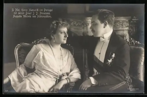 AK König Manuel II. von Portugal mit seiner Braut