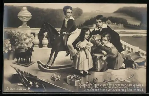 AK Franz Josef von Österreich und seine Geschwister