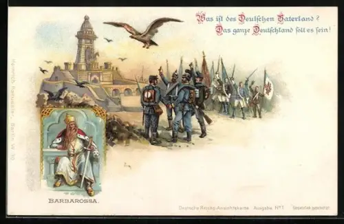 Lithographie Was ist des Deutschen Vaterland, das ganze Deutschland soll es sein, Barbarossa