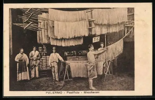 AK Palermo, Pastificio, Maccheroni, Nudelfabrik mit Maccheroni