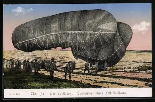 AK Der Luftkrieg, Soldaten beim Transport eines Fesselballons