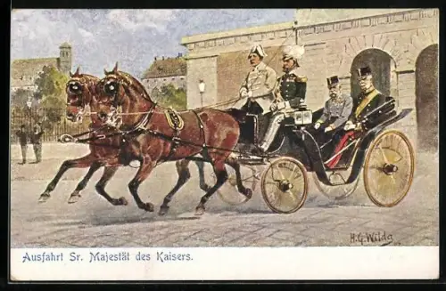 Künstler-AK Kutschenausfahrt des Kaisers Franz Josef I