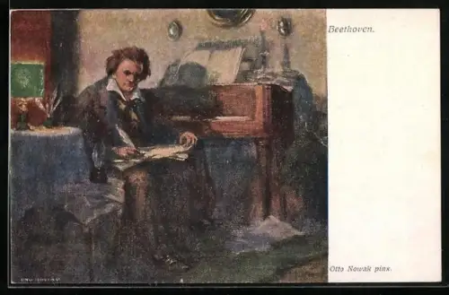 Künstler-AK Beethoven bei der Arbeit