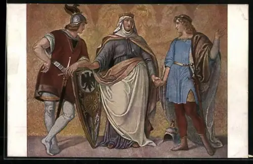 AK das Nibelungenlied, Freskogemälde in der königl. Residenz München, Gernot, Ute und Gielher