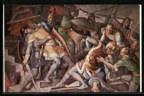 AK Nibelungen, Bild Nr. 24, Gernots und Rüdigers von Bechelaren Tod