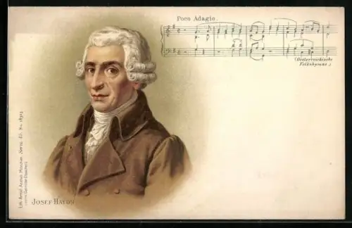 AK Portrait Josef Haydn, Notentext: Österreichische Volkshymne